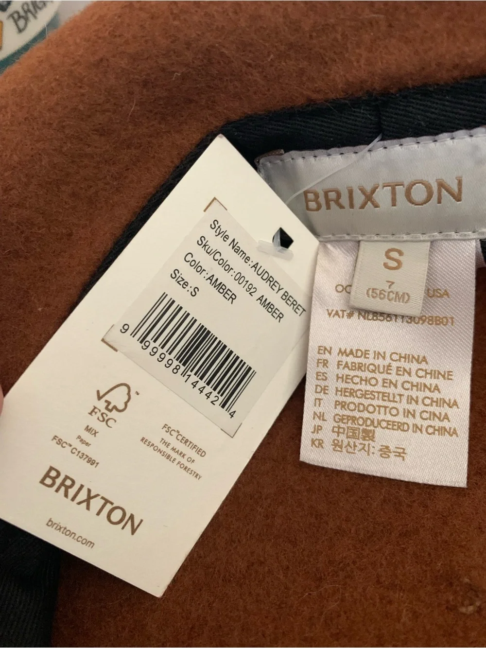 NWT Brixton Audrey Beret Amber Brown Wool French Parisian Hat Size Small
